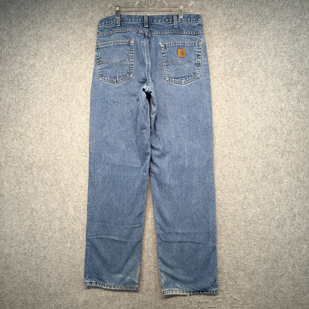 Carhartt B172 DST Men's Relaxed Fit Plaid Flannel Lined Denim Jeans Blue 34x32